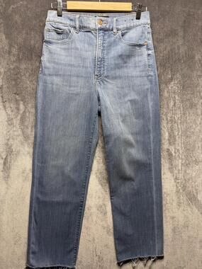 Express Jeans Womens 6 Blue High Rise Straight Crop Fringe Hem Stretch Denim